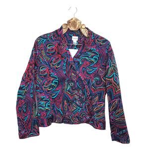 Chico Blazer Artsy Bold Retro Pattern Collared Button Up with Pockets Size 3/XL